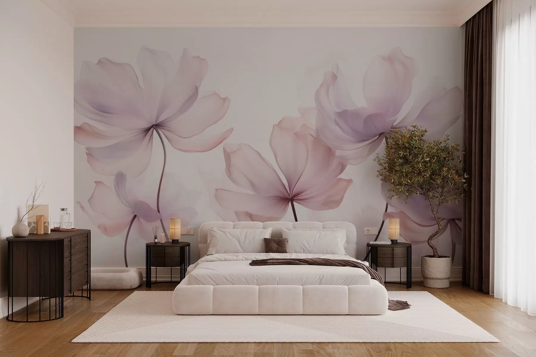 murales Flores en tonos rosa suave w03521