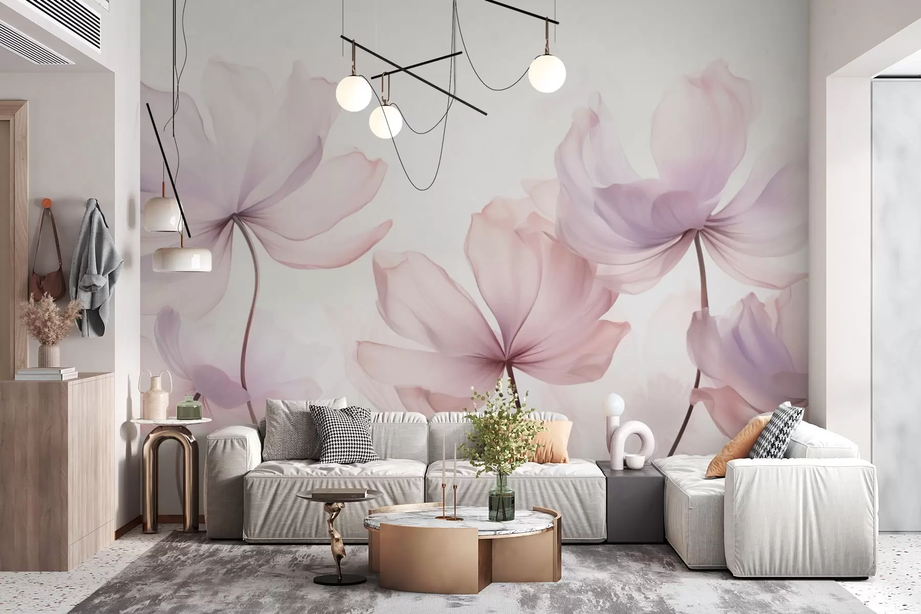 Wall Mural Photo Wallpaper Blooming flowers in soft pink tones w03521