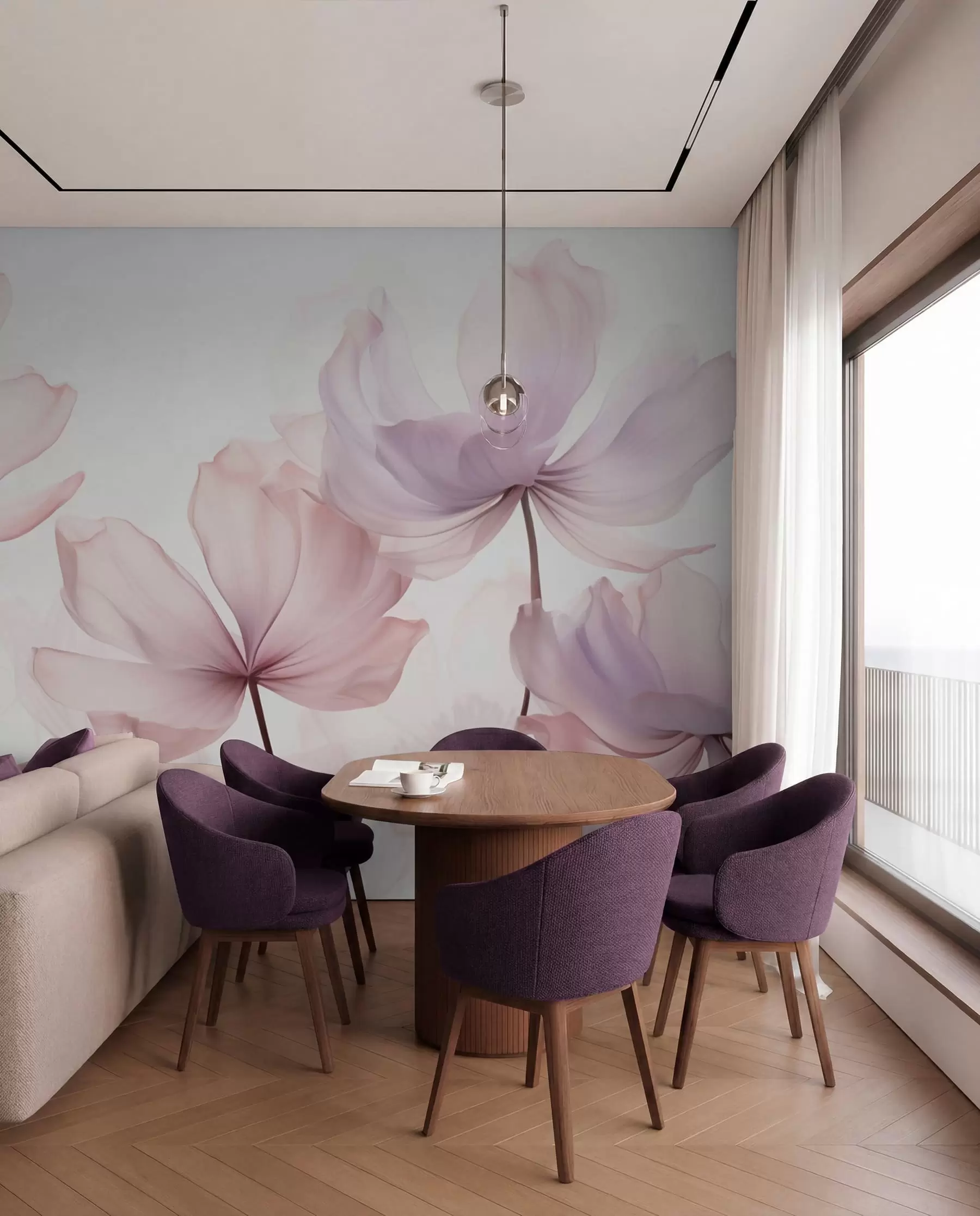 peintures murales Fleurs épanouies dans des tons roses doux w03521