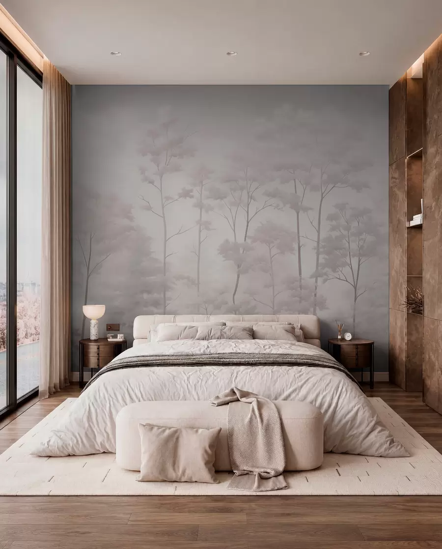 Wall Mural Photo Wallpaper Trendy forest in delicate light pastel colors w03525