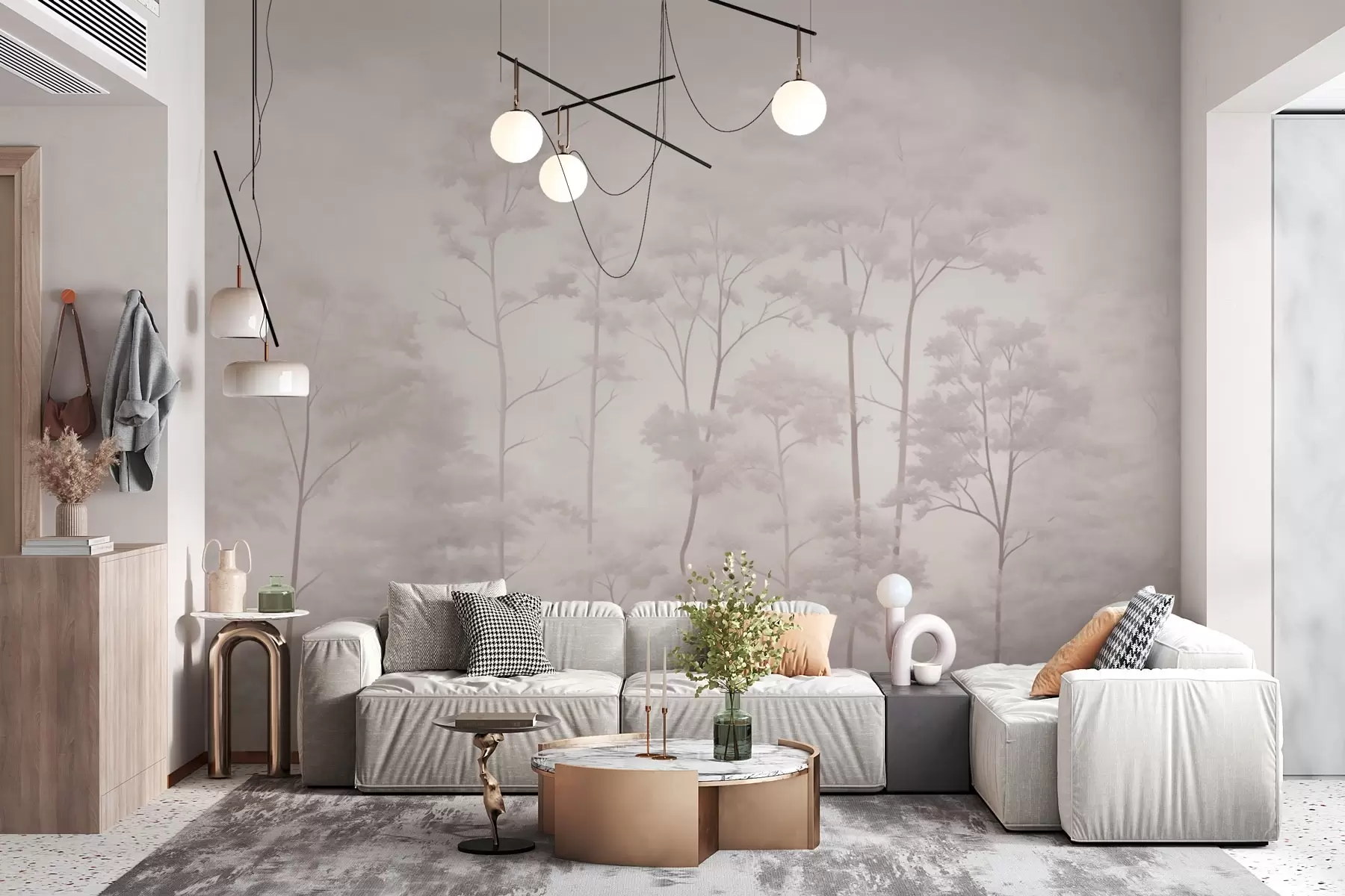murales Bosque de moda en delicados colores pastel claros w03525