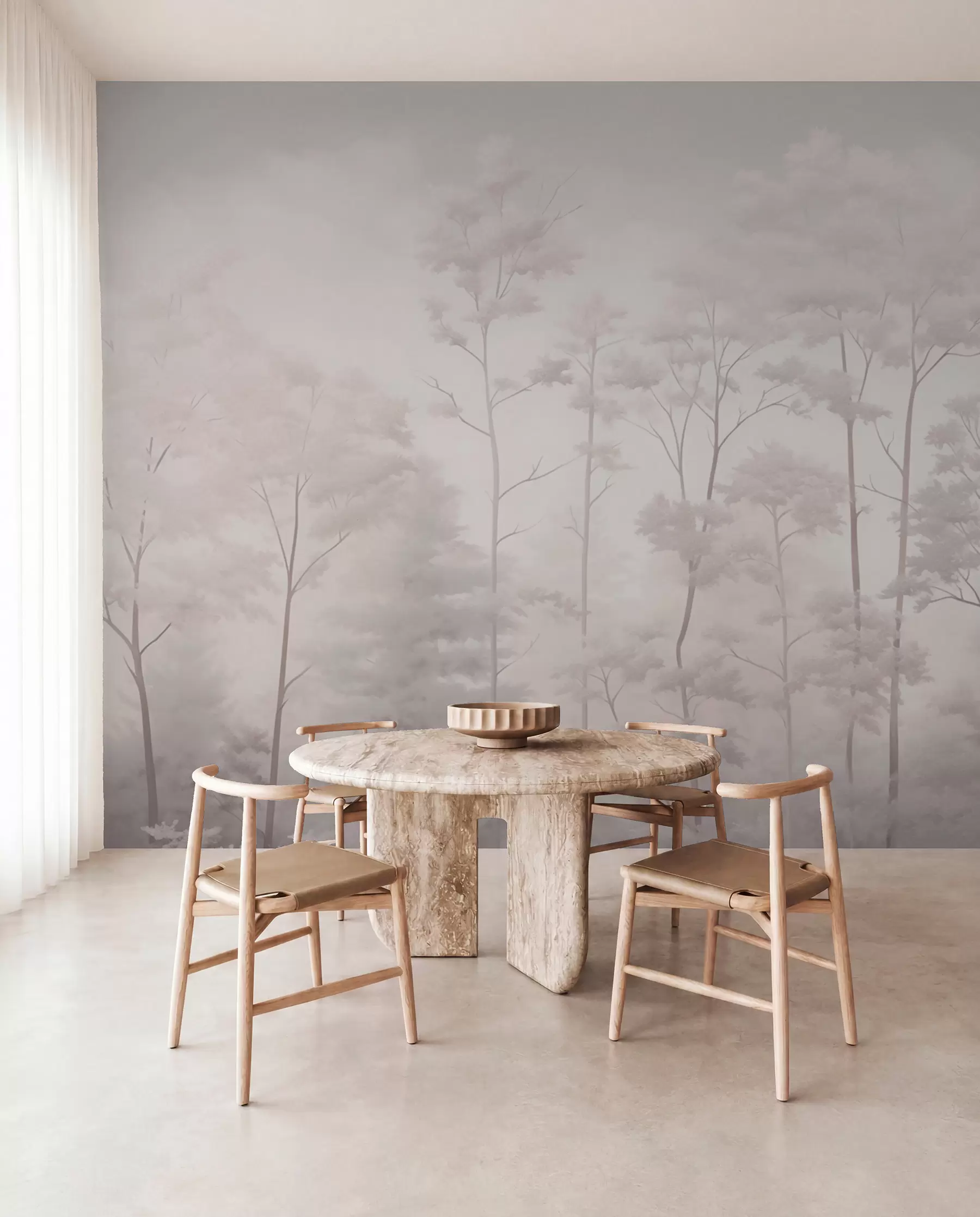 peintures murales Forêt tendance dans des couleurs pastel délicates et claires w03525