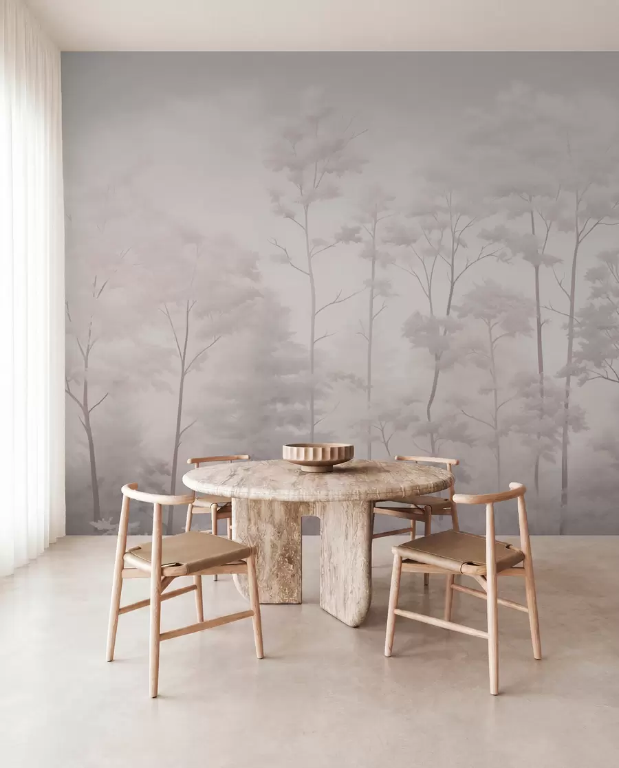 Wall Mural Photo Wallpaper Trendy forest in delicate light pastel colors w03525
