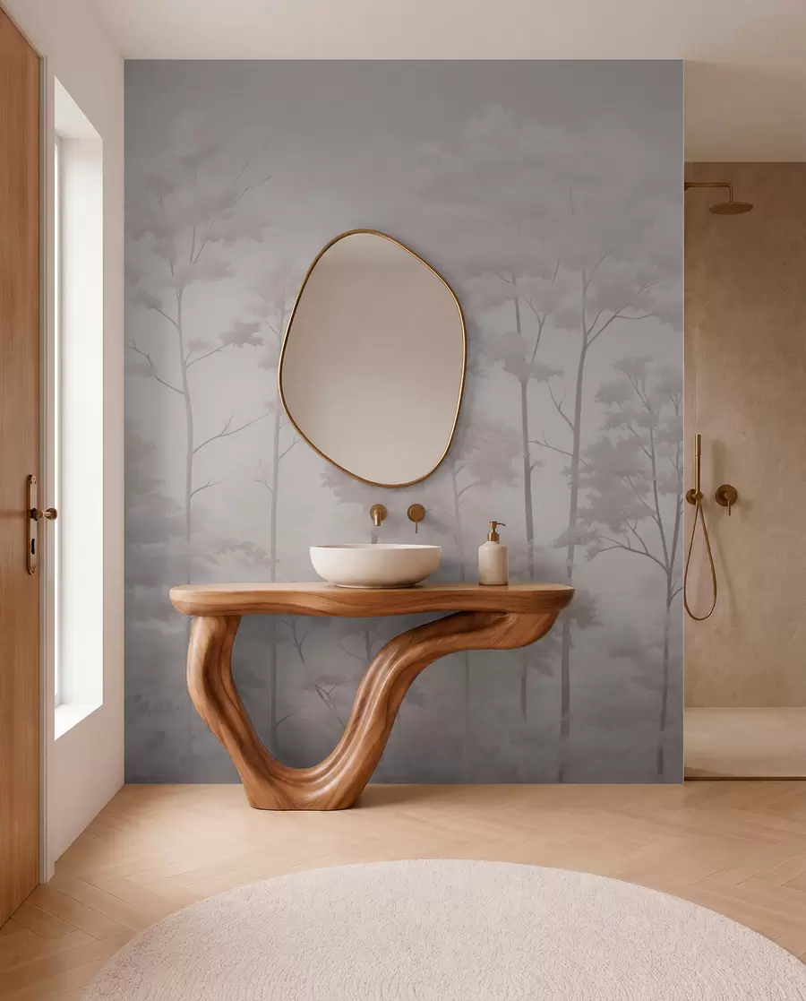 wall murals Trendy forest in delicate light pastel colors w03525