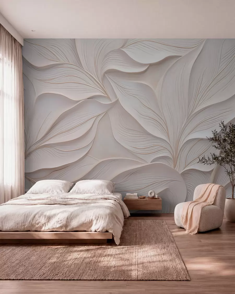 wall murals Delicate foliage in the style of bas-relief w03520
