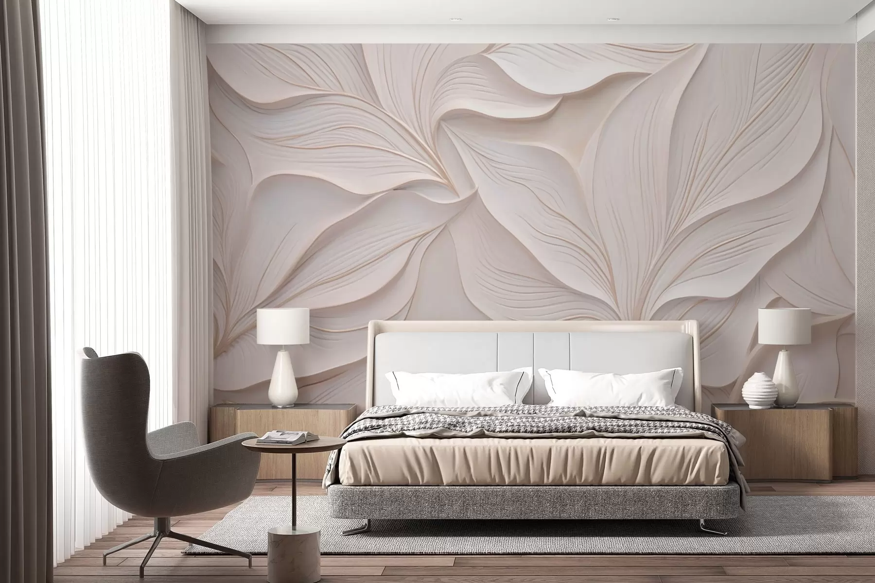 wall murals Delicate foliage in the style of bas-relief w03520