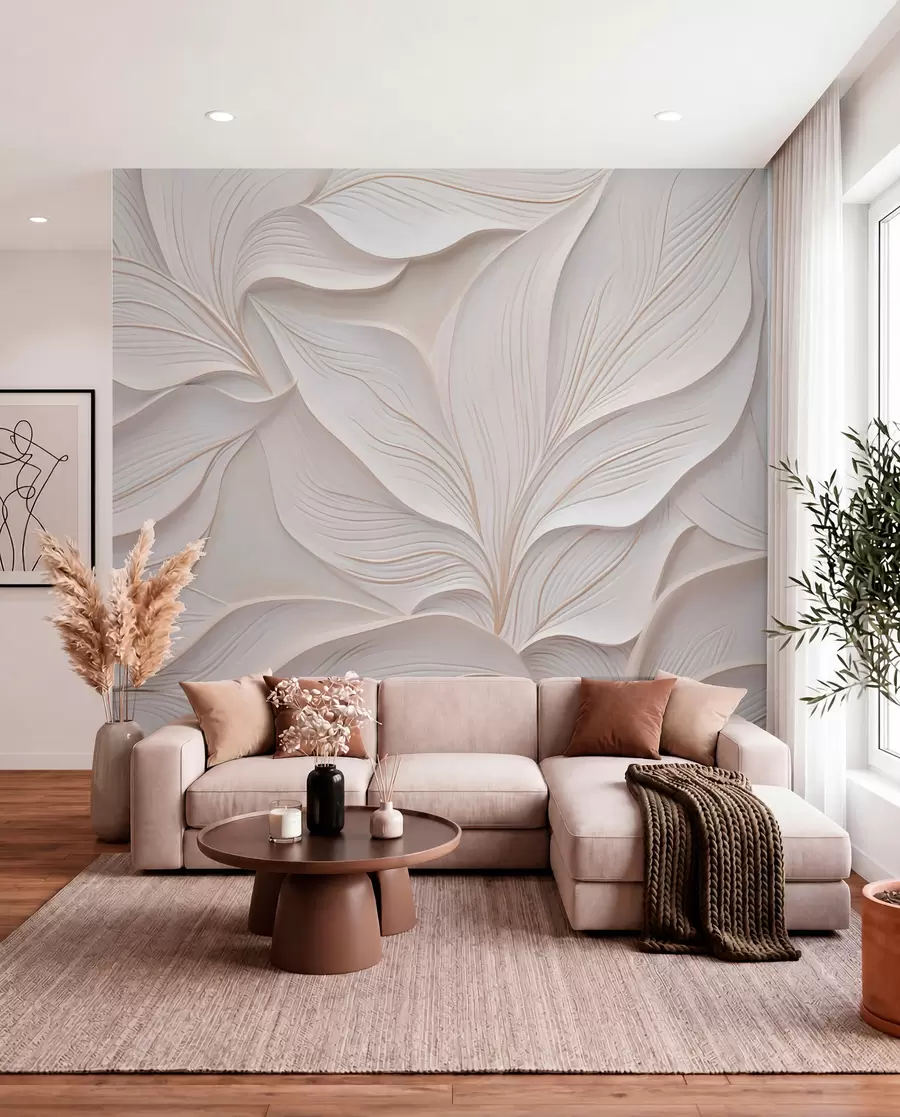 Wall Mural Photo Wallpaper Delicate foliage in the style of bas-relief w03520