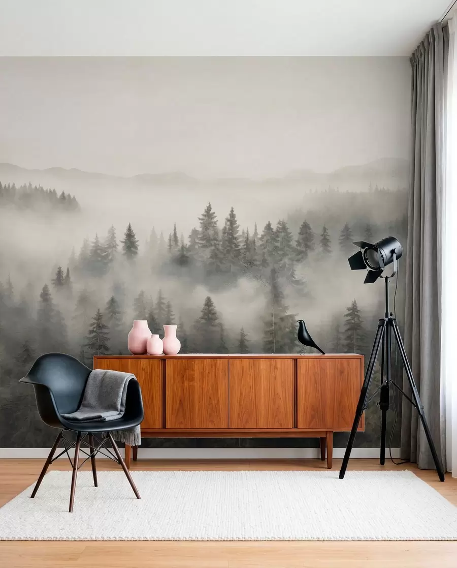 Wall Mural Photo Wallpaper Foggy coniferous forest w03524