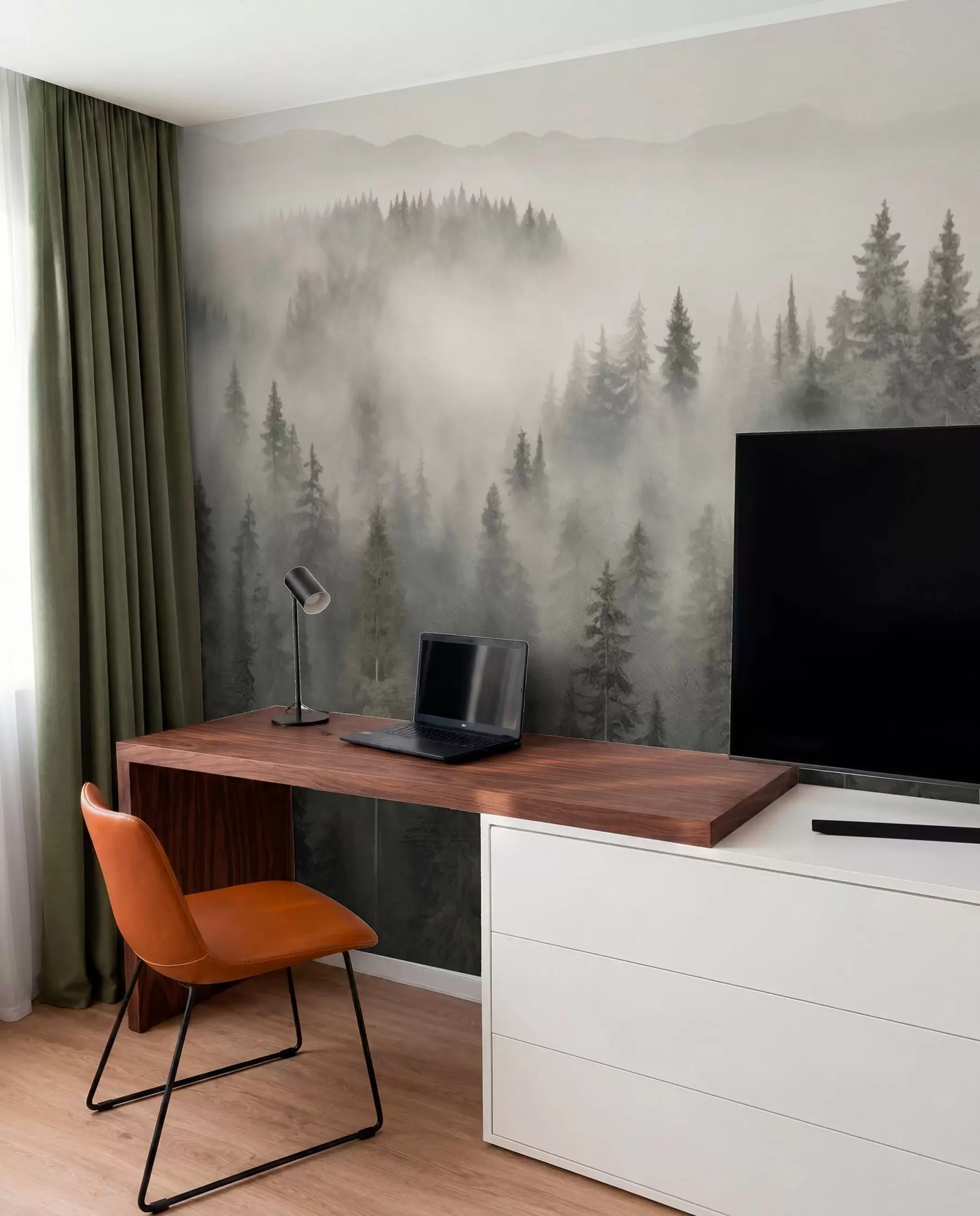 wall murals Foggy coniferous forest w03524
