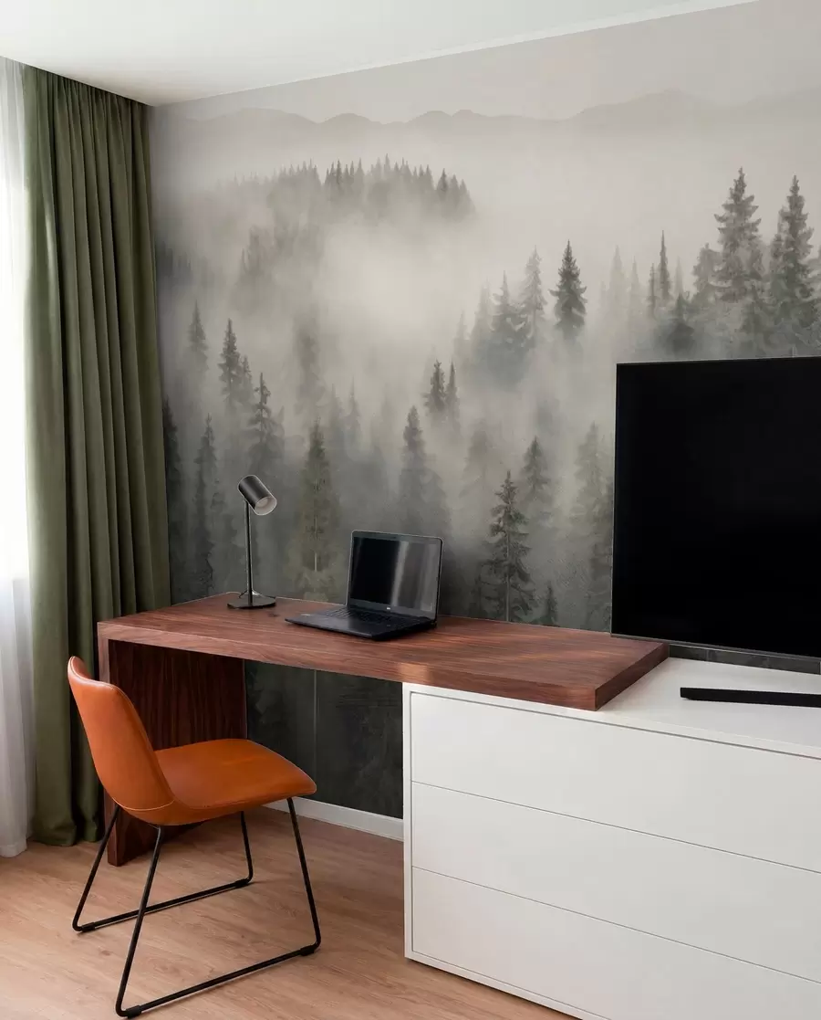 peintures murales Forêt de conifères brumeuse w03524
