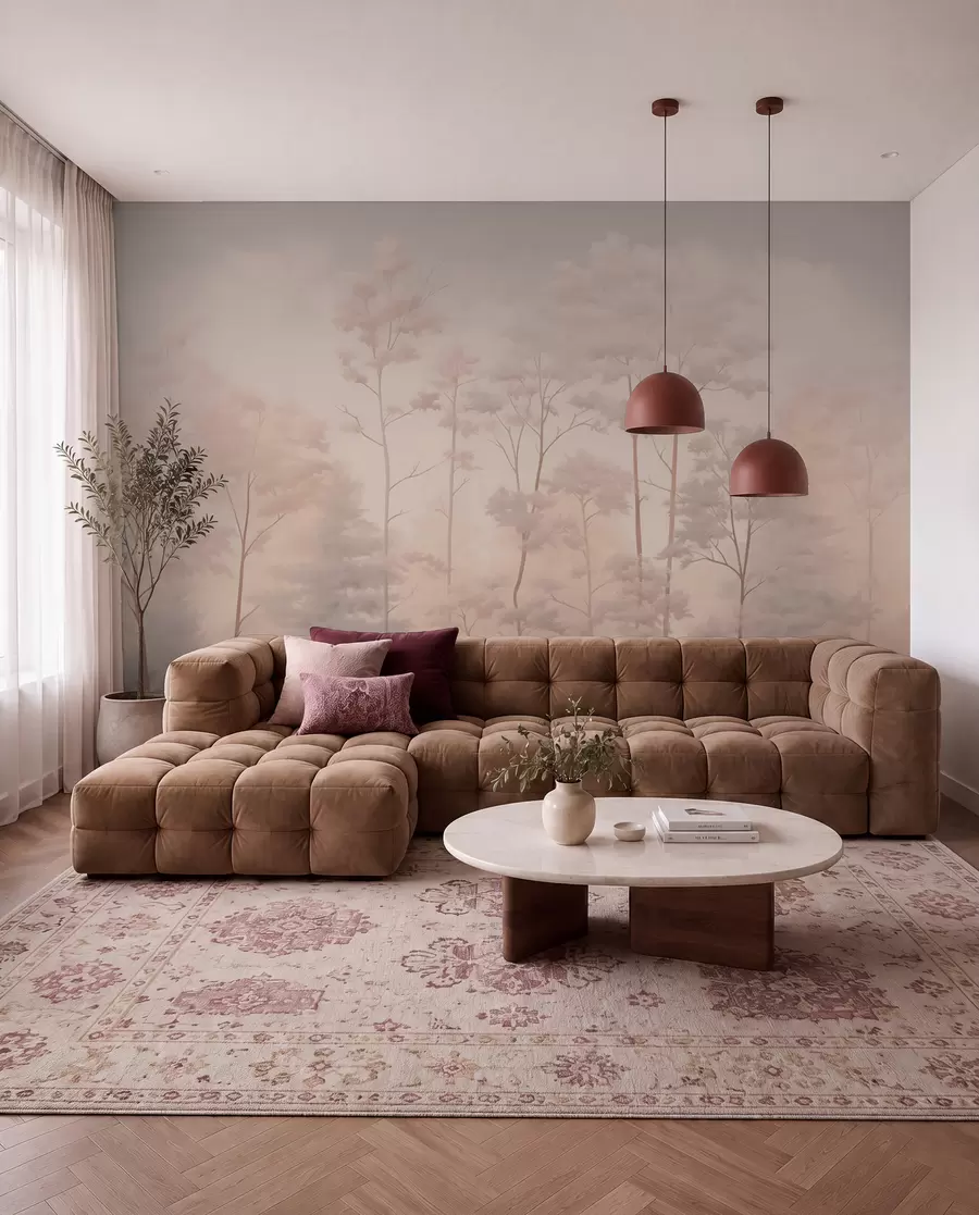 wall murals Trendy forest in soft pastel colors w03525v1