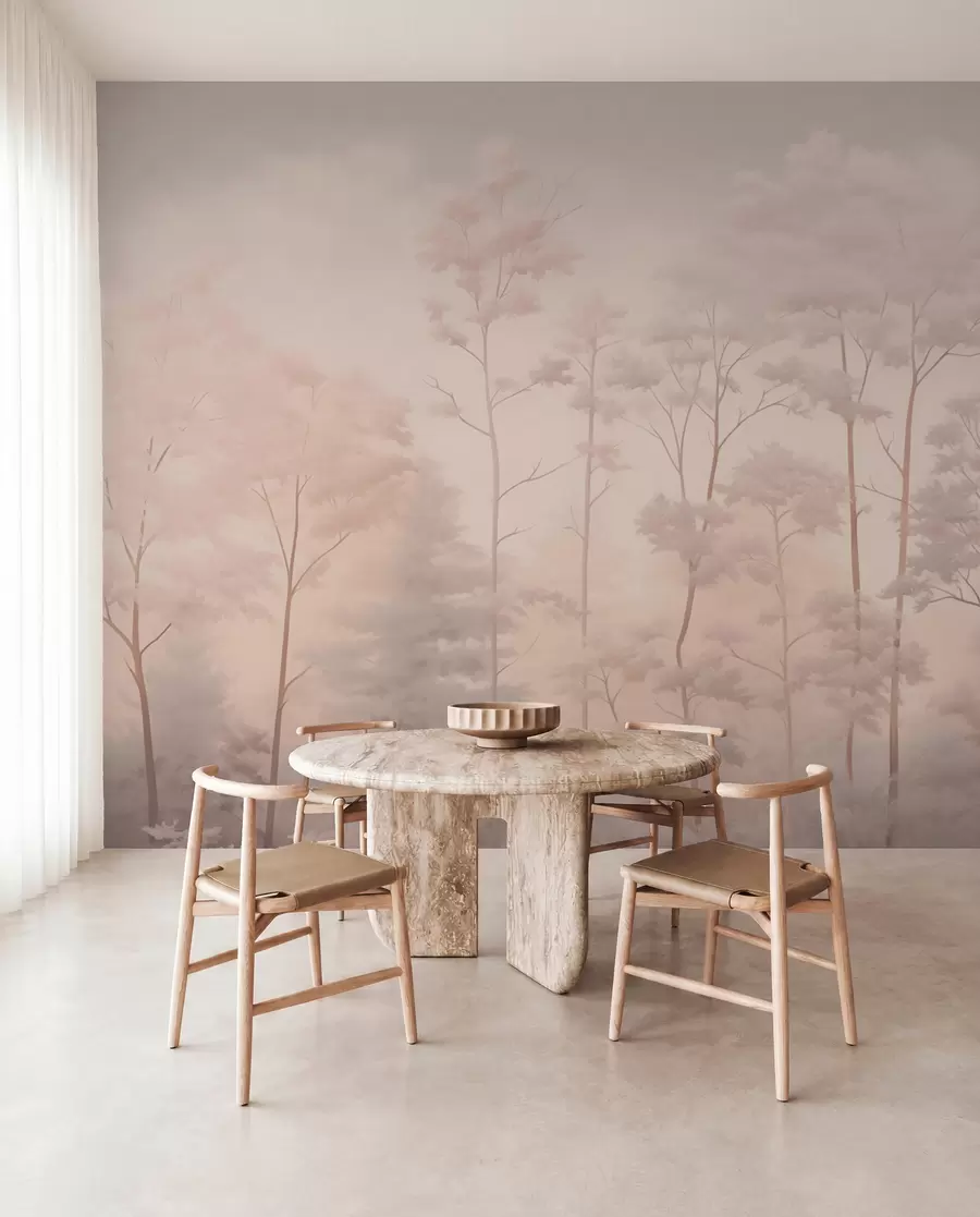 Wall Mural Photo Wallpaper Trendy forest in soft pastel colors w03525v1