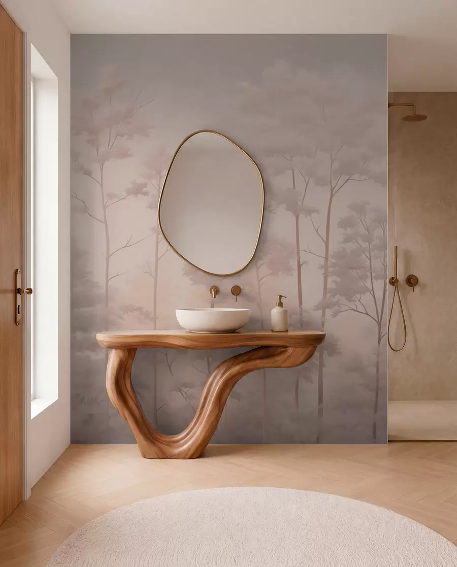 wall murals Trendy forest in soft pastel colors w03525v1