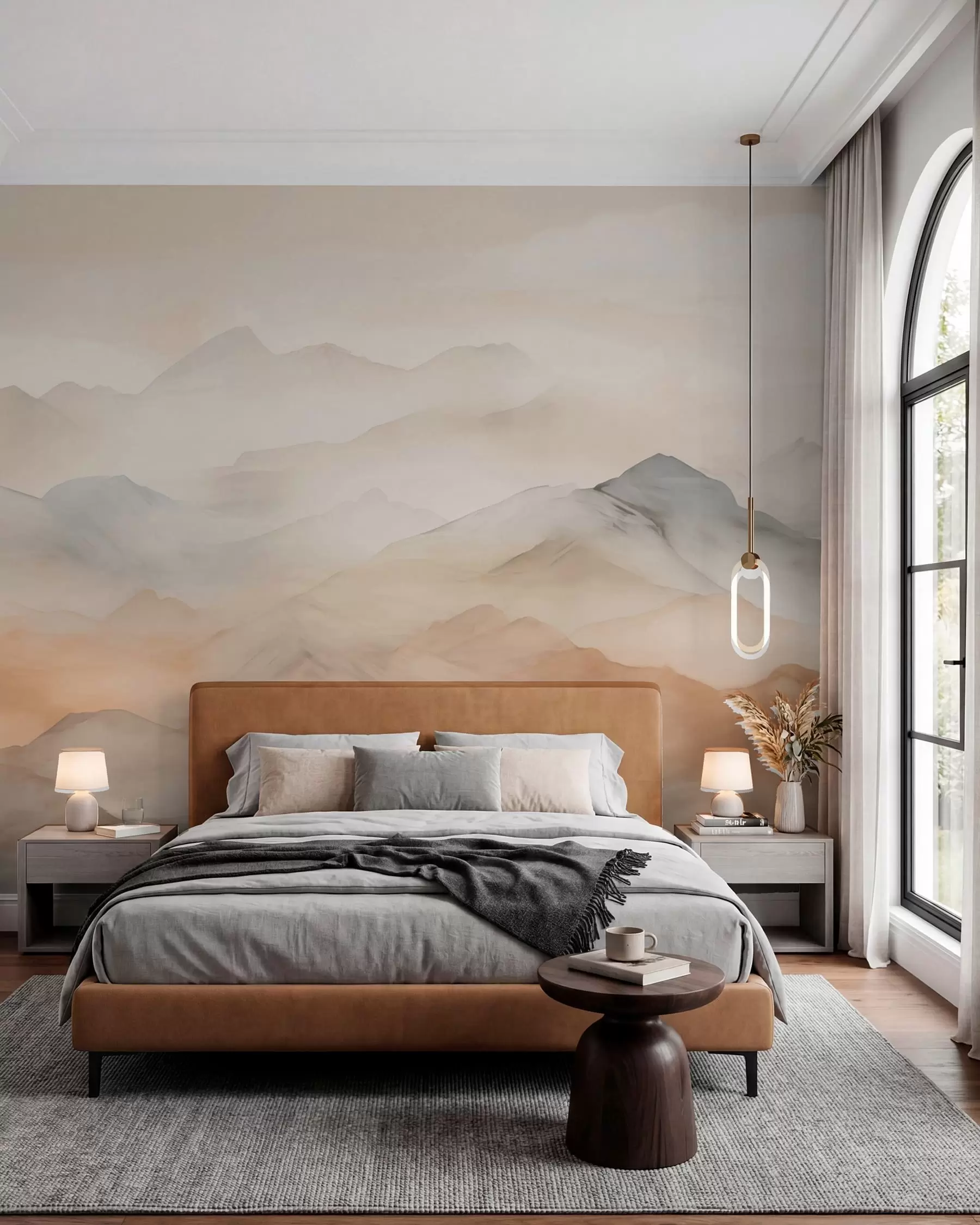 peintures murales Montagnes brumeuses aux couleurs douces w03535