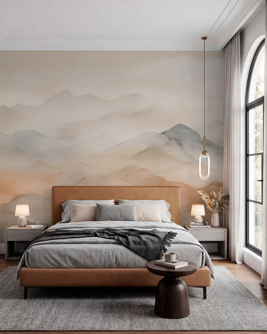 peintures murales Montagnes brumeuses aux couleurs douces w03535