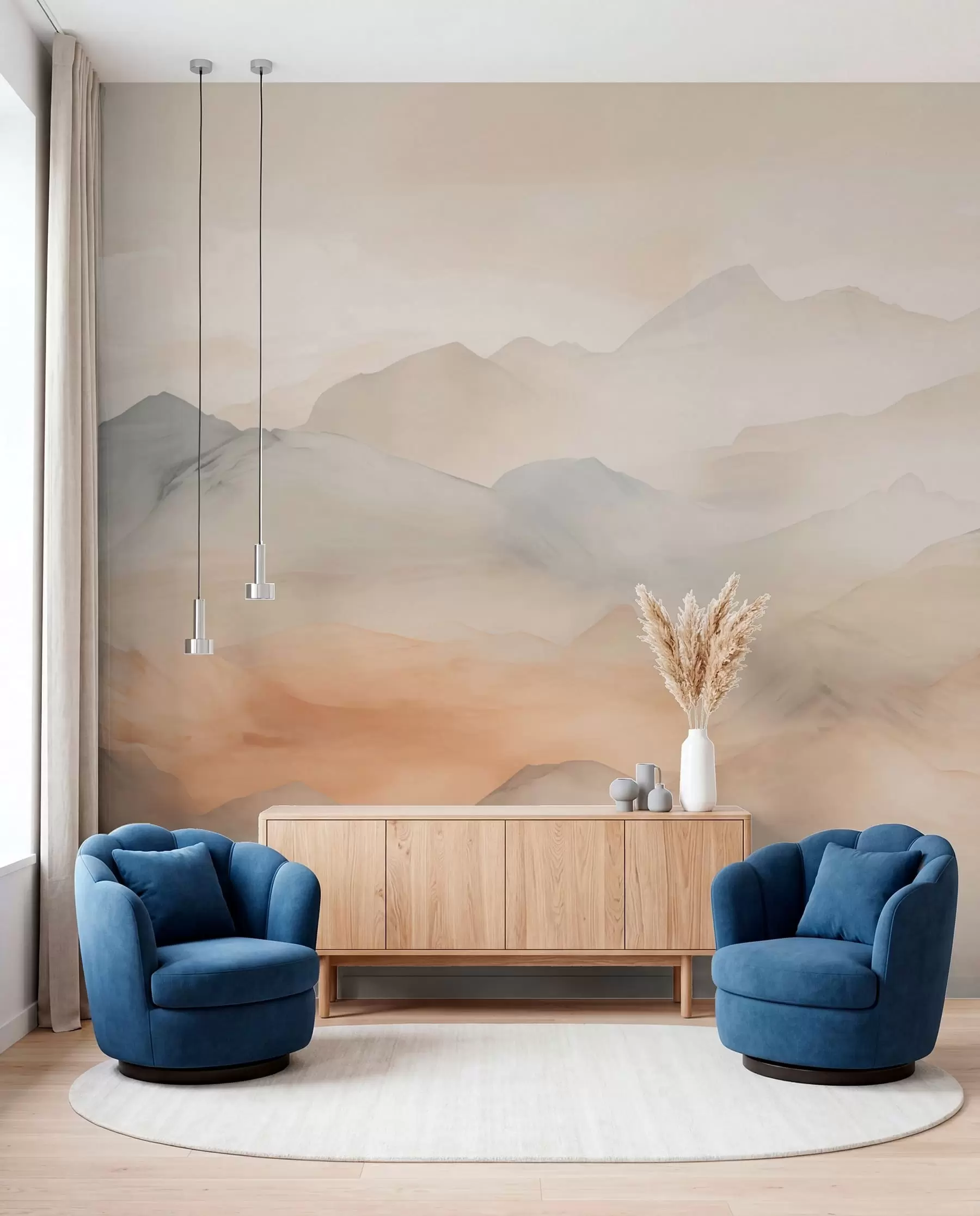 peintures murales Montagnes brumeuses aux couleurs douces w03535