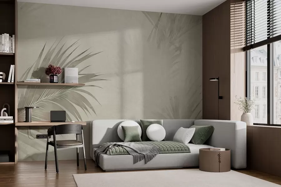 wall murals Tropical green leaves in fog in grunge style w03534v1
