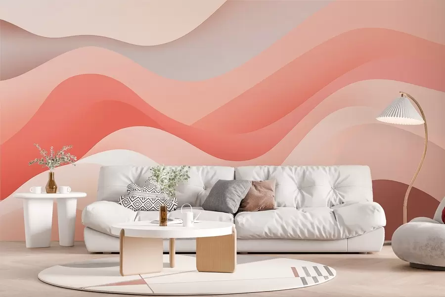 wall murals Waves in pink and red tones w08941