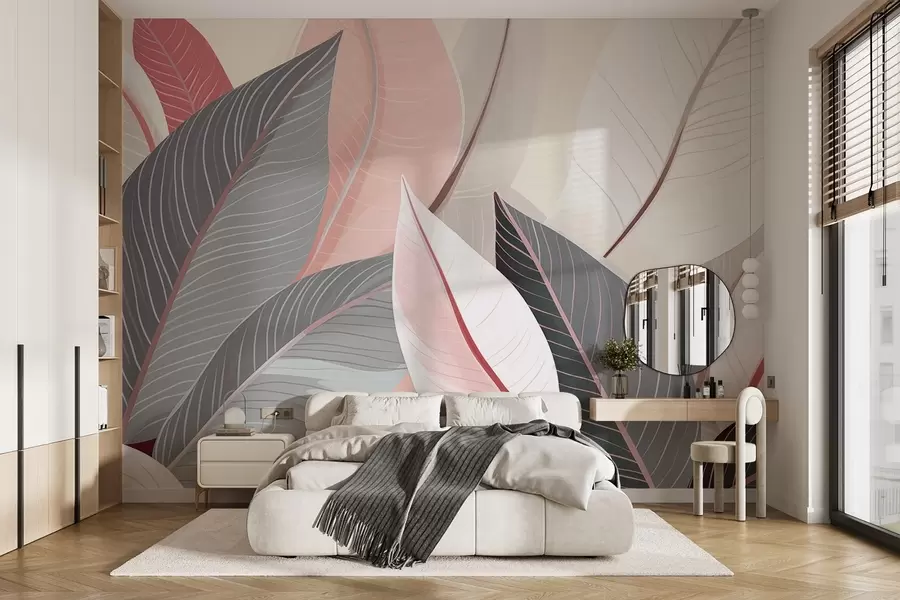 Wall Mural Photo Wallpaper Close-up of leaves in gray and pink tones w08944v1