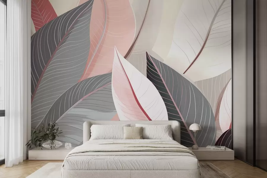 Wall Mural Photo Wallpaper Close-up of leaves in gray and pink tones w08944v1