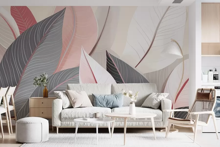 wall murals Close-up of leaves in gray and pink tones w08944v1