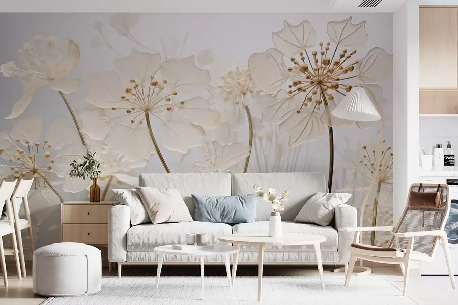 murais de parede Flores silvestres delicadas sobre um fundo azul w08932