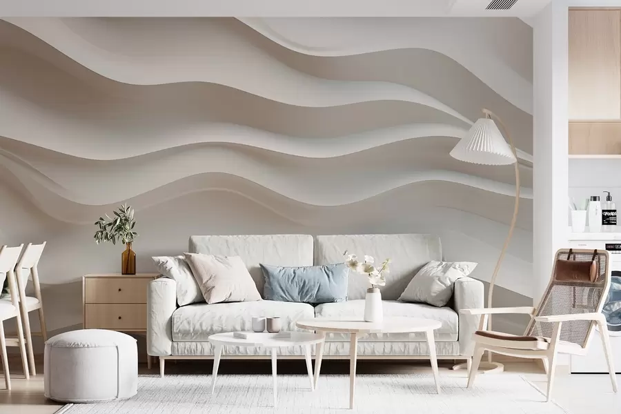 wall murals 3D white and gray waves w08939