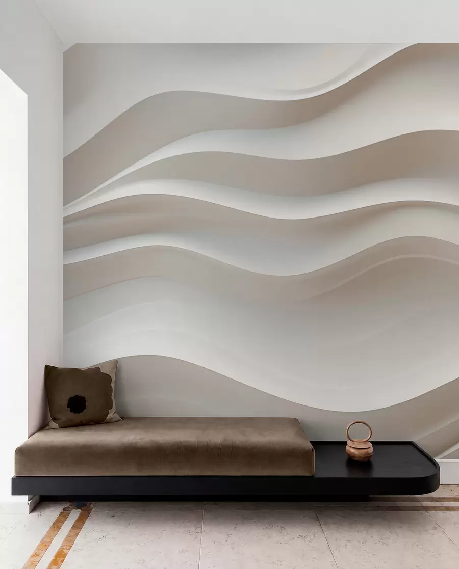 peintures murales ondes blanches et grises en 3D w08939
