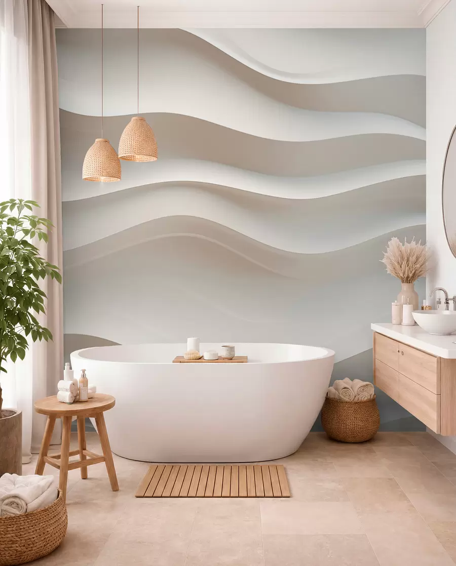 wall murals 3D white and gray waves w08939