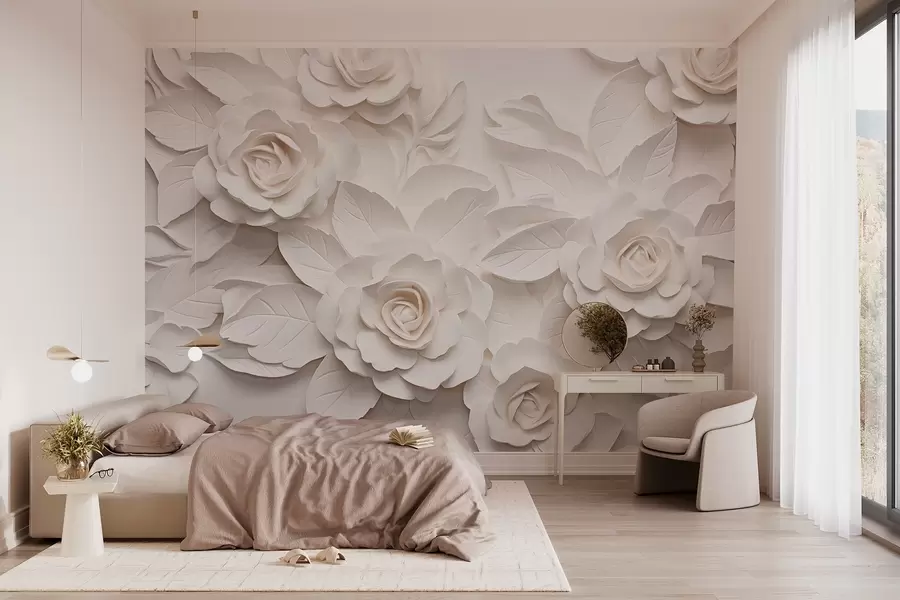 murales Rosas blancas voluminosas w08942