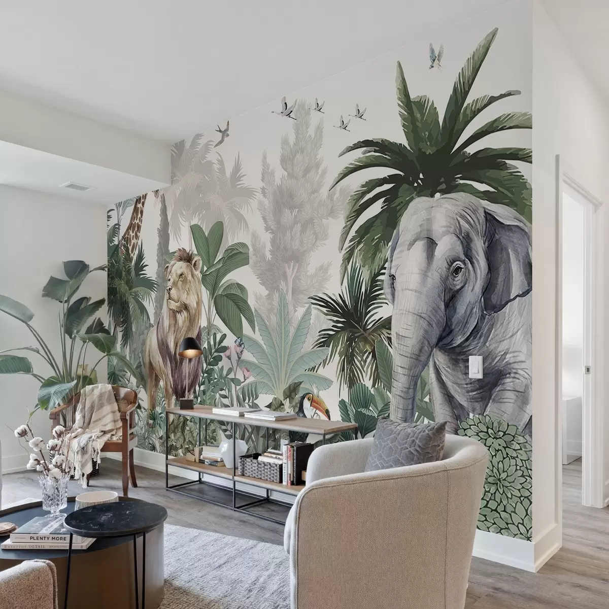 Wall Mural Photo Wallpaper African Animals Among Tropical Greenery w03537v1
