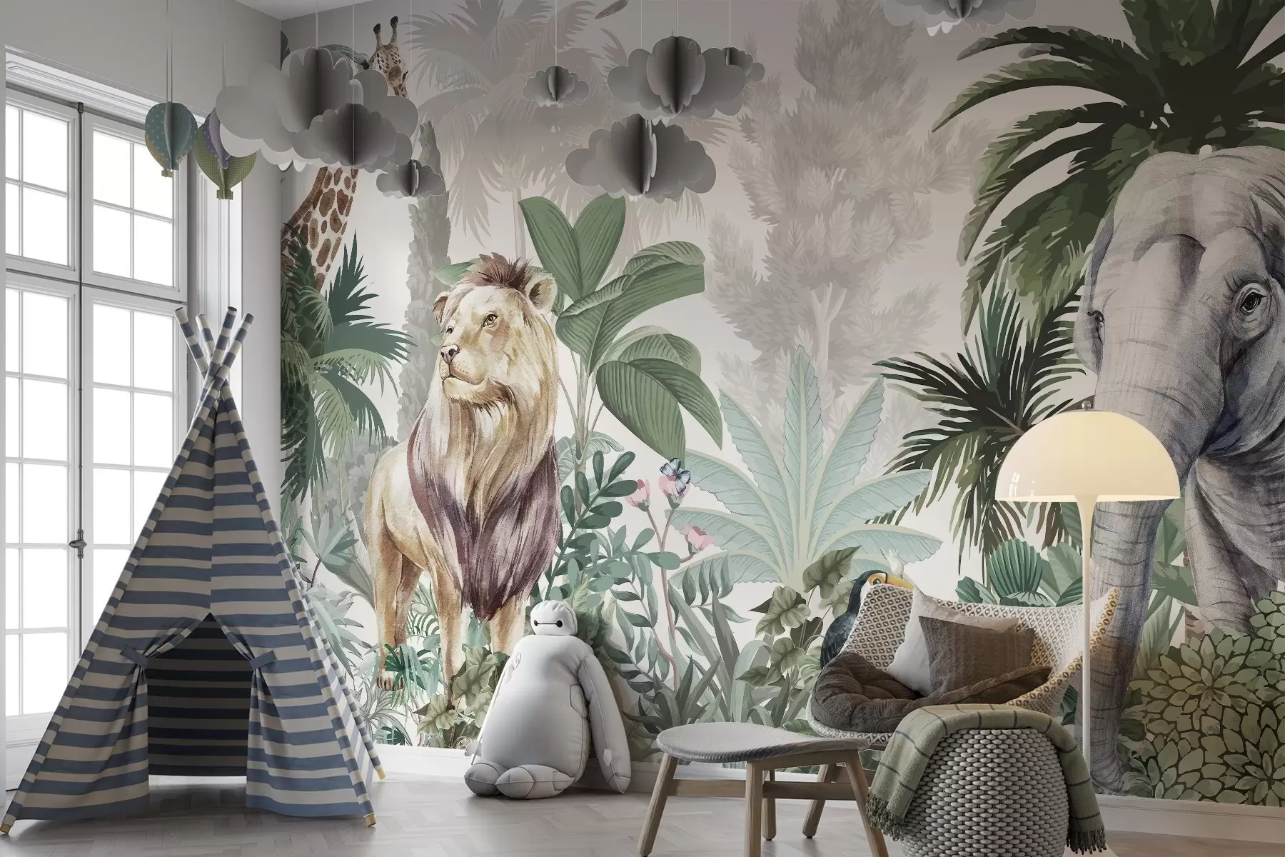 wall murals African Animals Among Tropical Greenery w03537v1