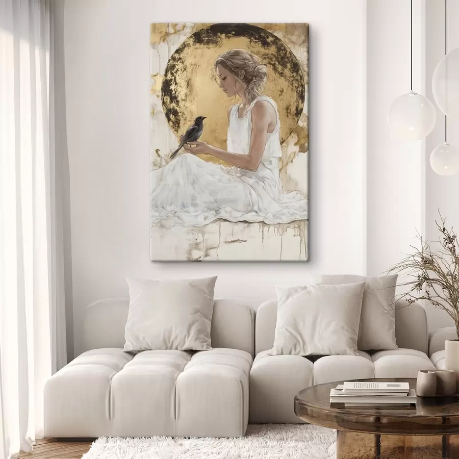 murales Hermosa mujer con pájaro, Grecia, dibujo estilo acrílico s43503