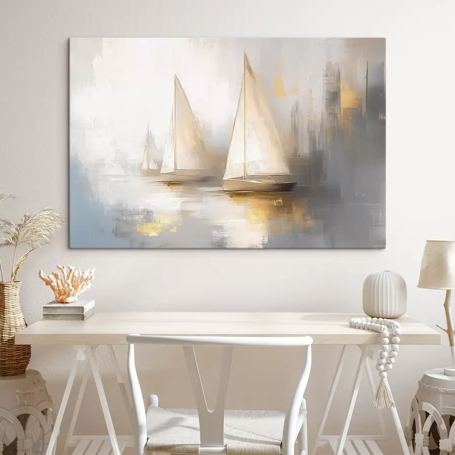 wall murals Boats on the sea, abstraction, oil style, beige colors s43505