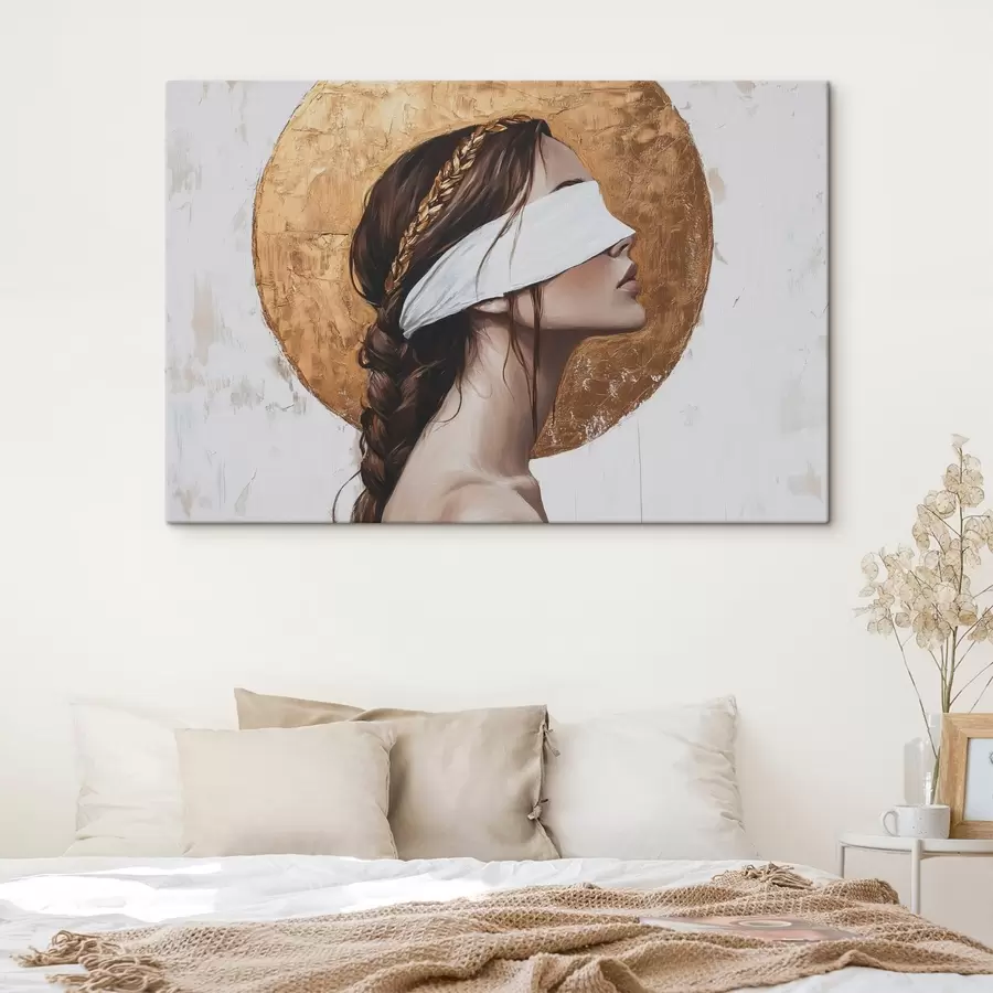 murales Mujer con venda en los ojos, Grecia, dibujo estilo acrílico s43502
