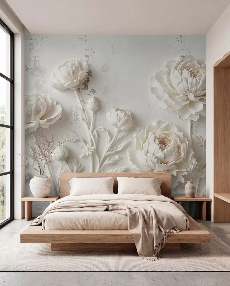 peintures murales Fleurs sur fond de béton style grunge w03553