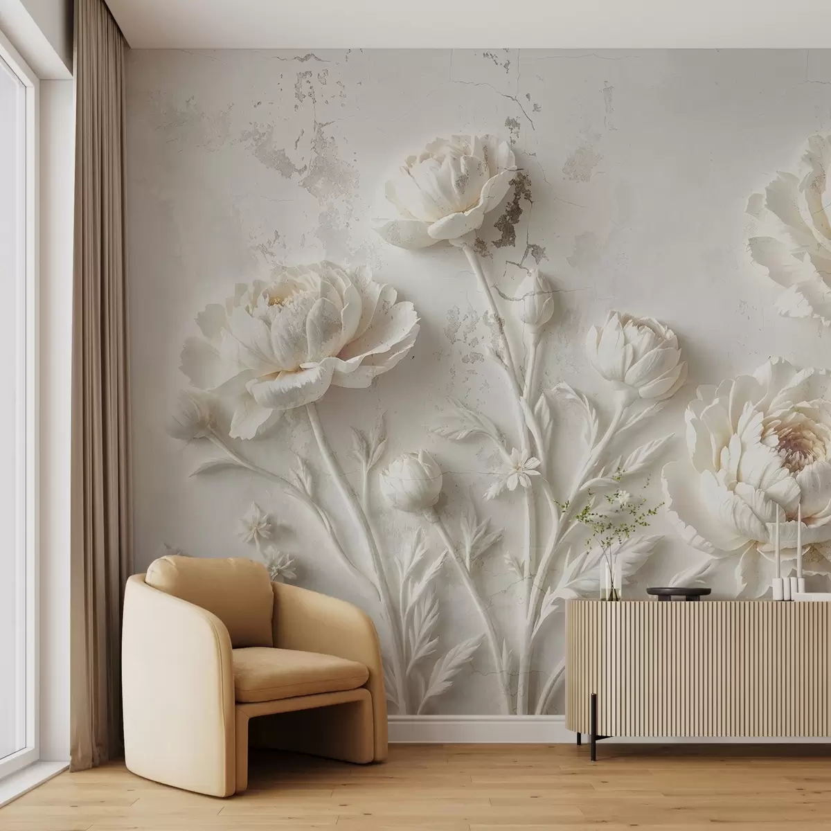Wall Mural Photo Wallpaper Flowers on a concrete background grunge style w03553