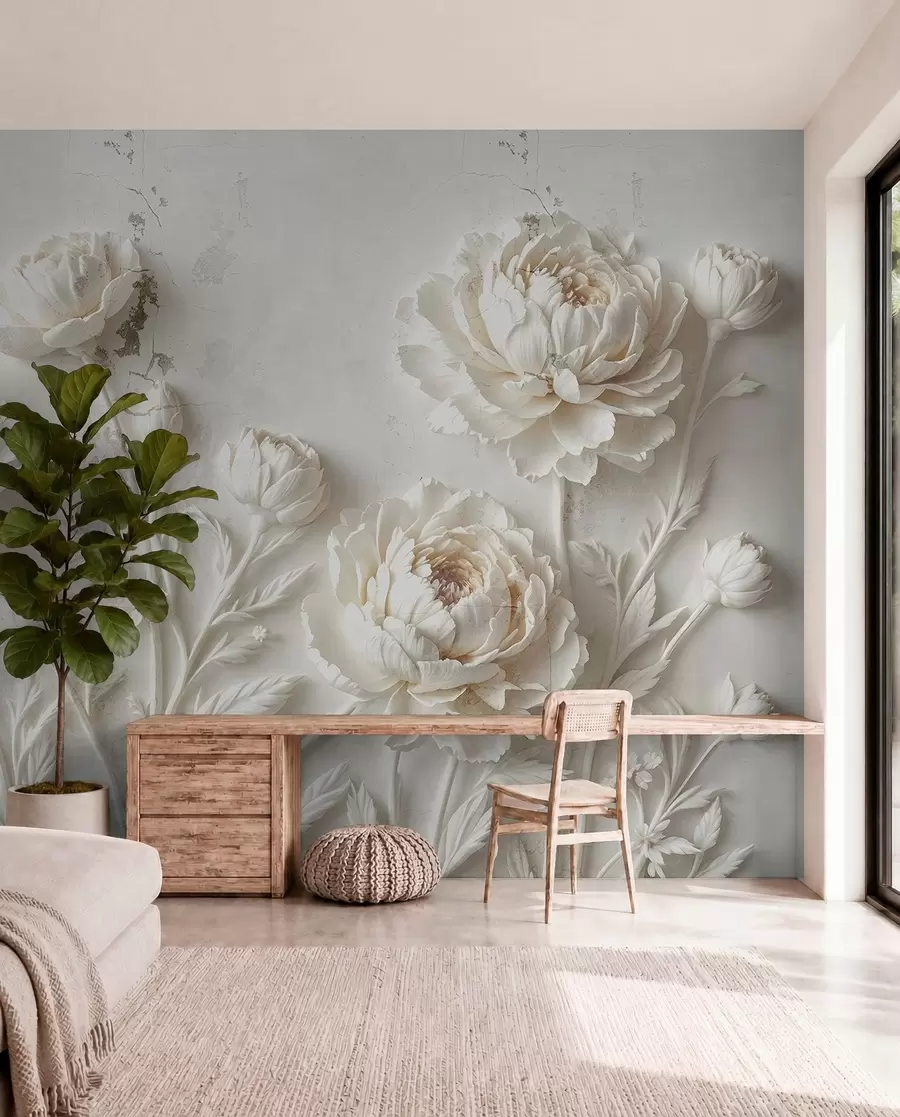 peintures murales Fleurs sur fond de béton style grunge w03553