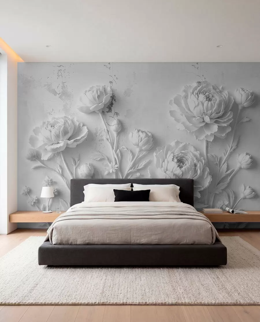 peintures murales Ombres de pivoines argentées w03553v2