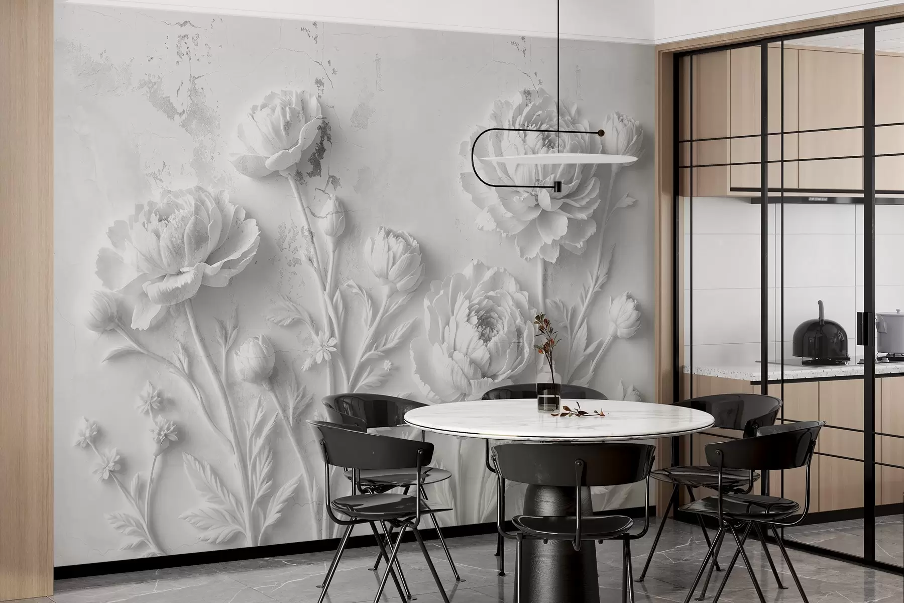 wall murals Flowers on a concrete background grunge style w03553v2