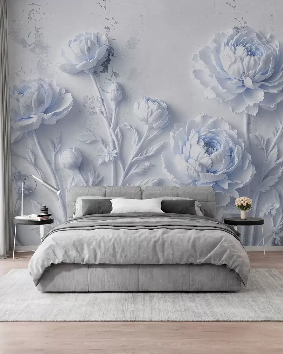 murales Flores sobre fondo de hormigón estilo grunge w03553v1