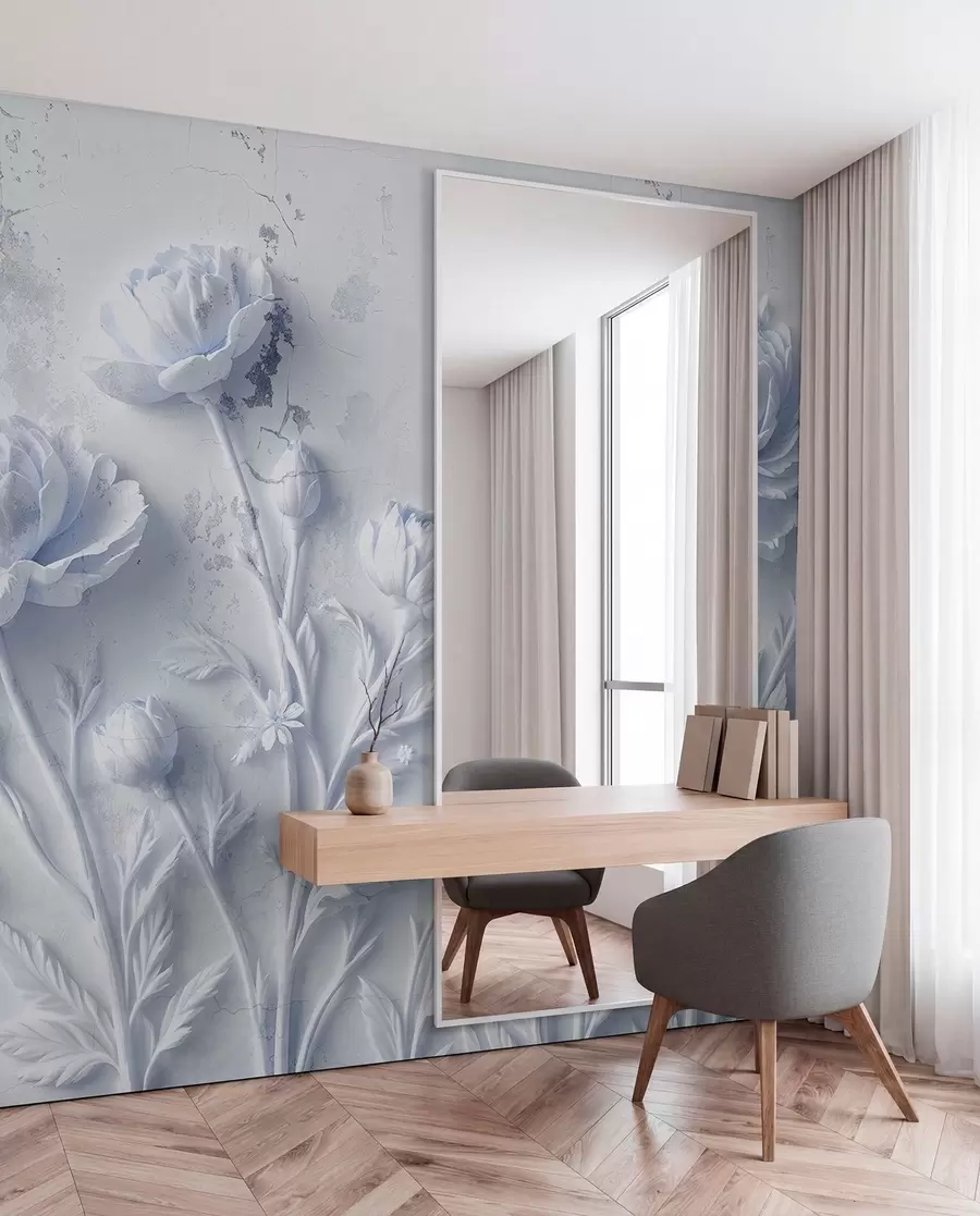 peintures murales Fleurs sur fond de béton style grunge w03553v1