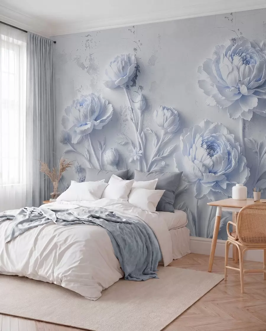 peintures murales Fleurs sur fond de béton style grunge w03553v1