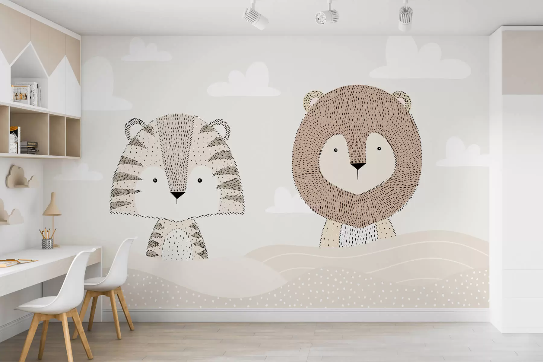 murales Un tigre con un león w03377