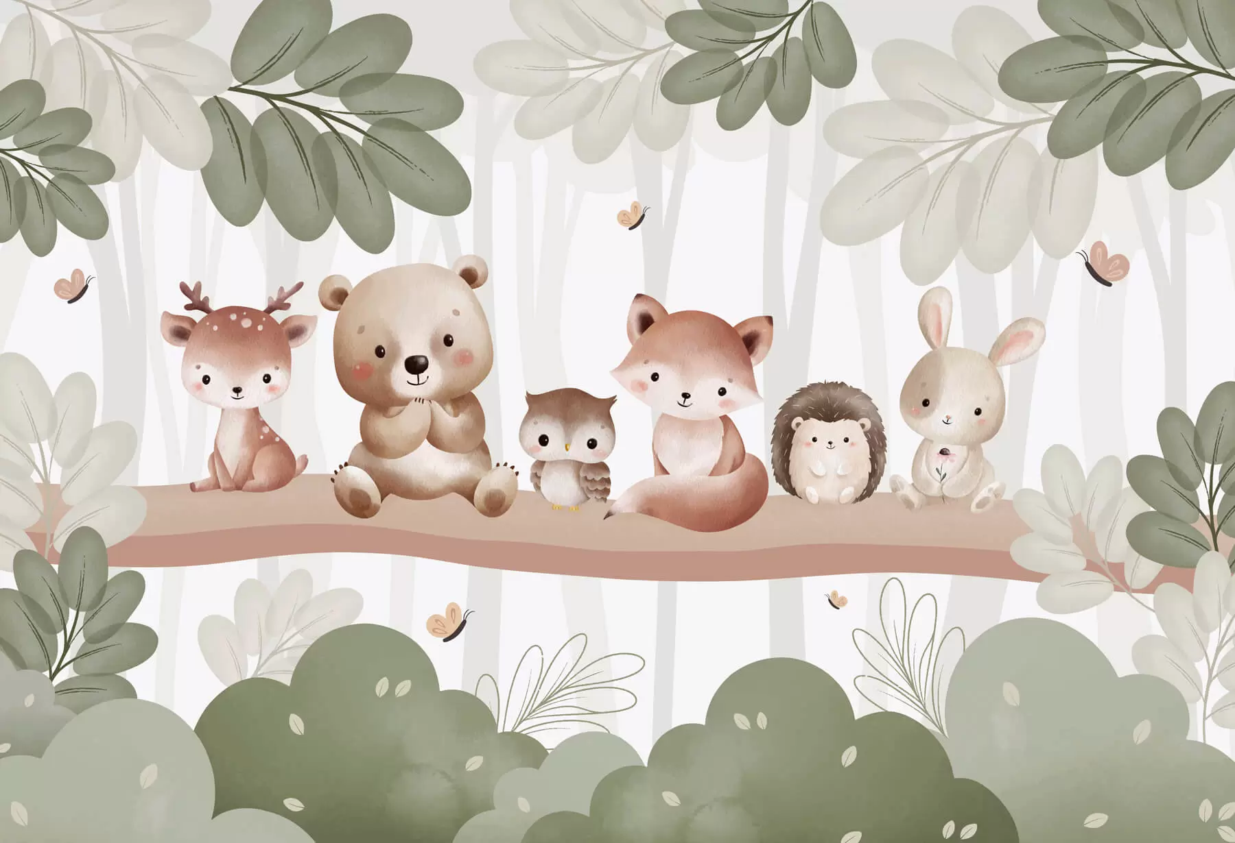wall murals Cute animals in the forest w03411