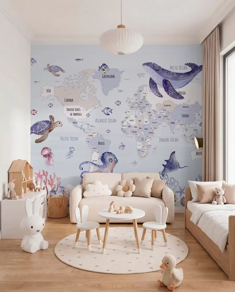 murales Mundo submarino con mapamundi w03526v1