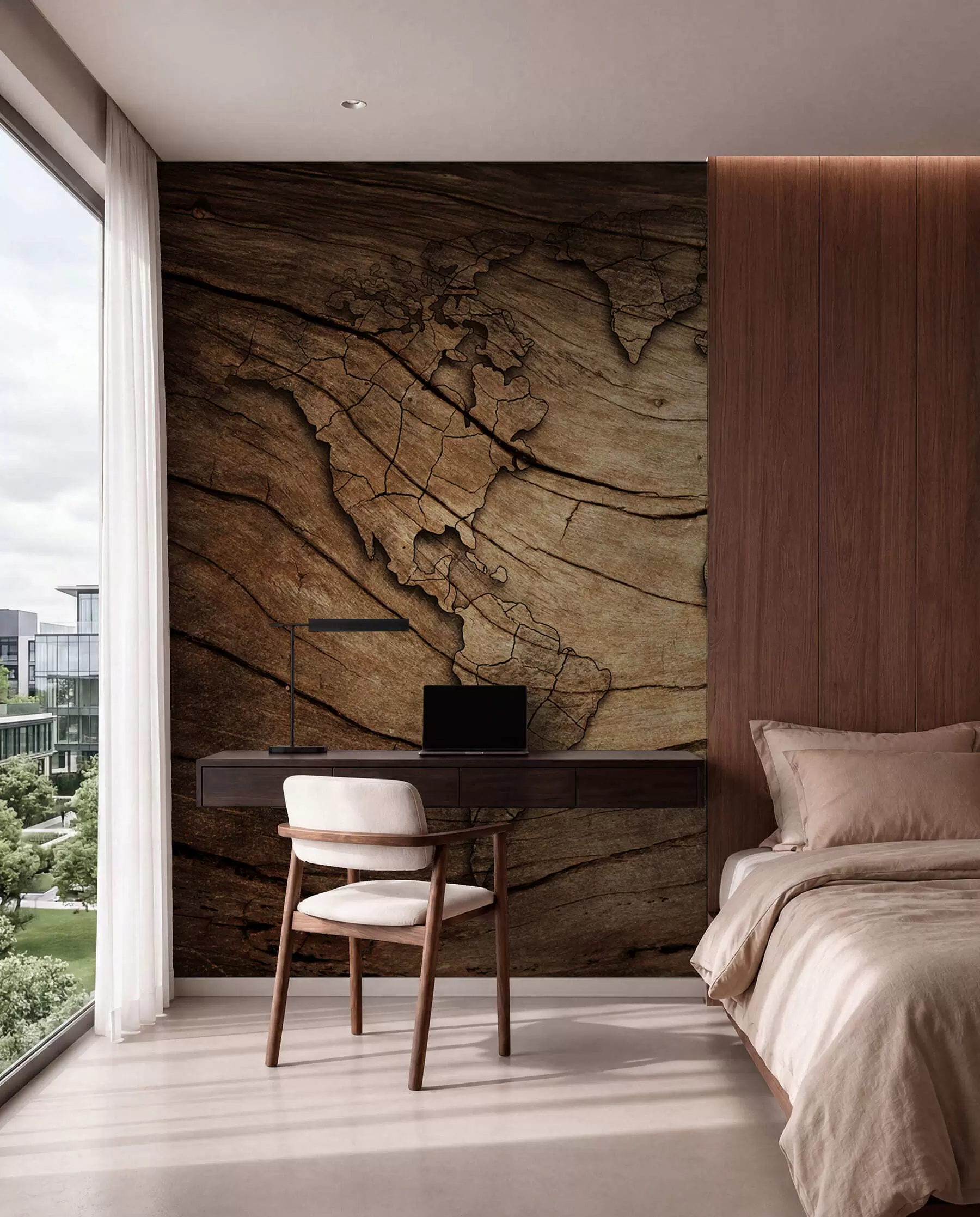 wall murals World map on wood u53146