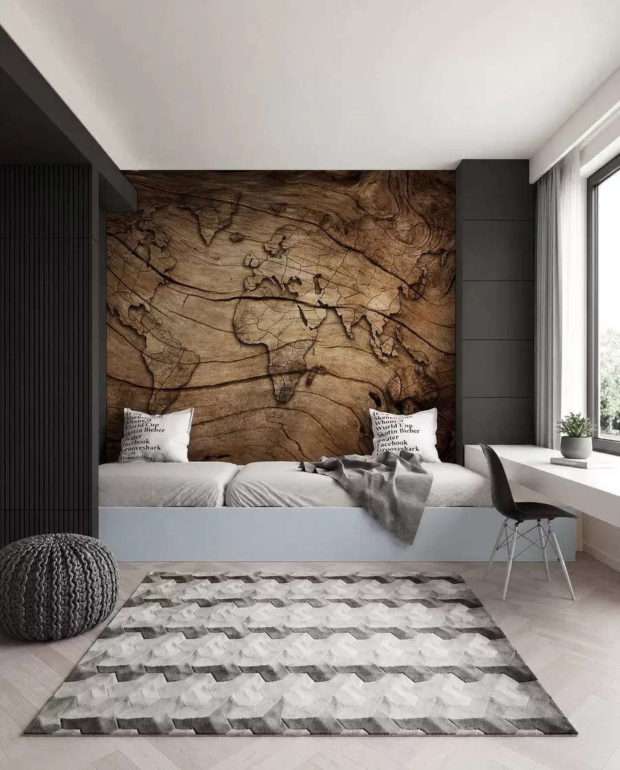 Wall Mural Photo Wallpaper World Map in Wood Grain u53146