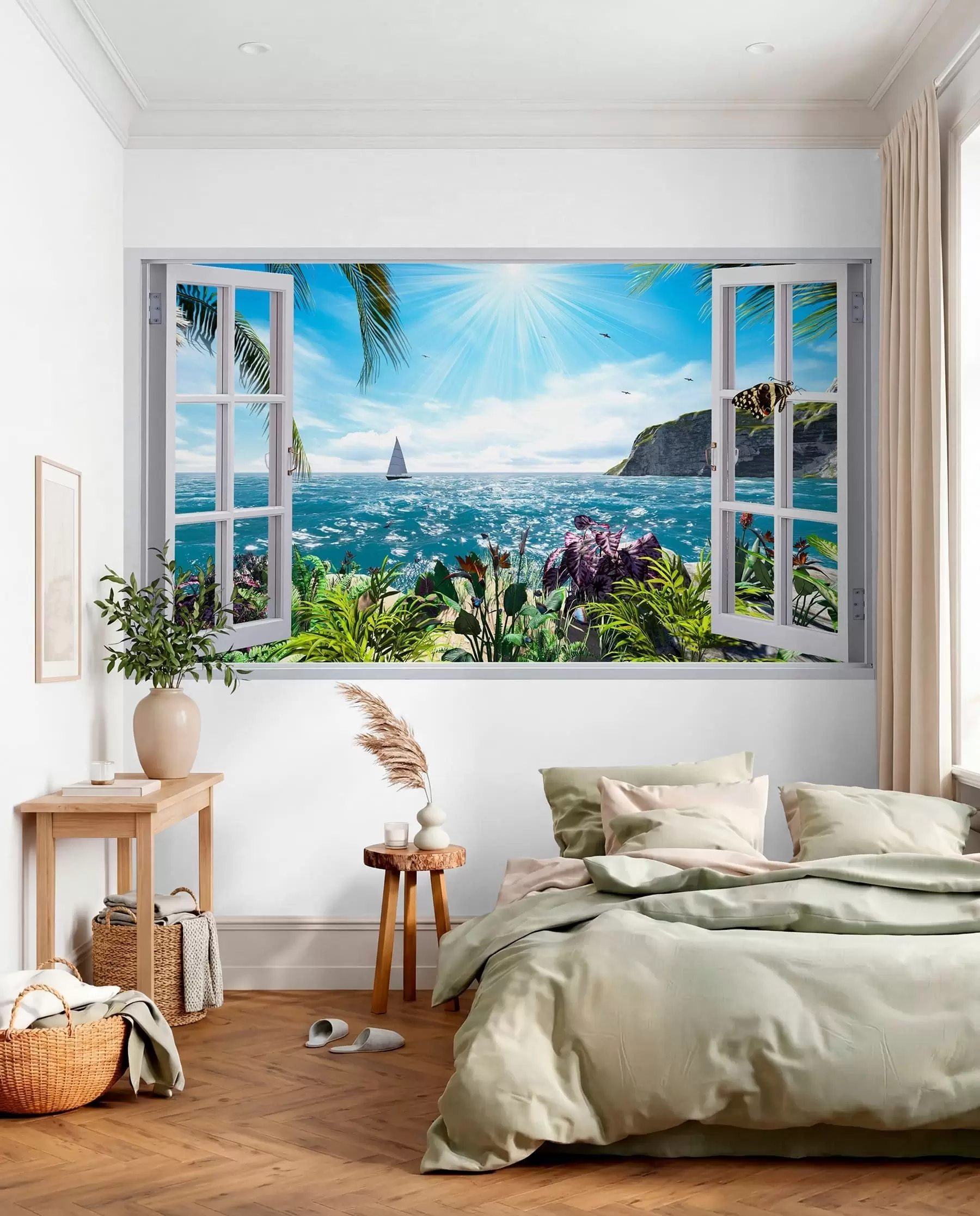 wall murals View from the window to the sea and the yacht u54608