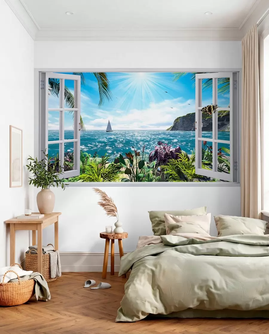 Wall Mural Photo Wallpaper View from the window to the sea and the yacht u54608